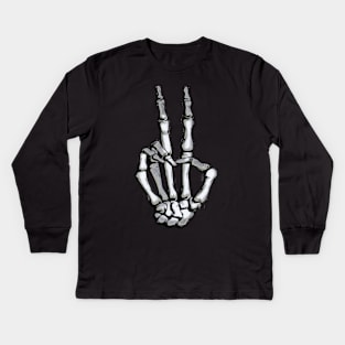 Skeleton Hand Peace Sign Kids Long Sleeve T-Shirt